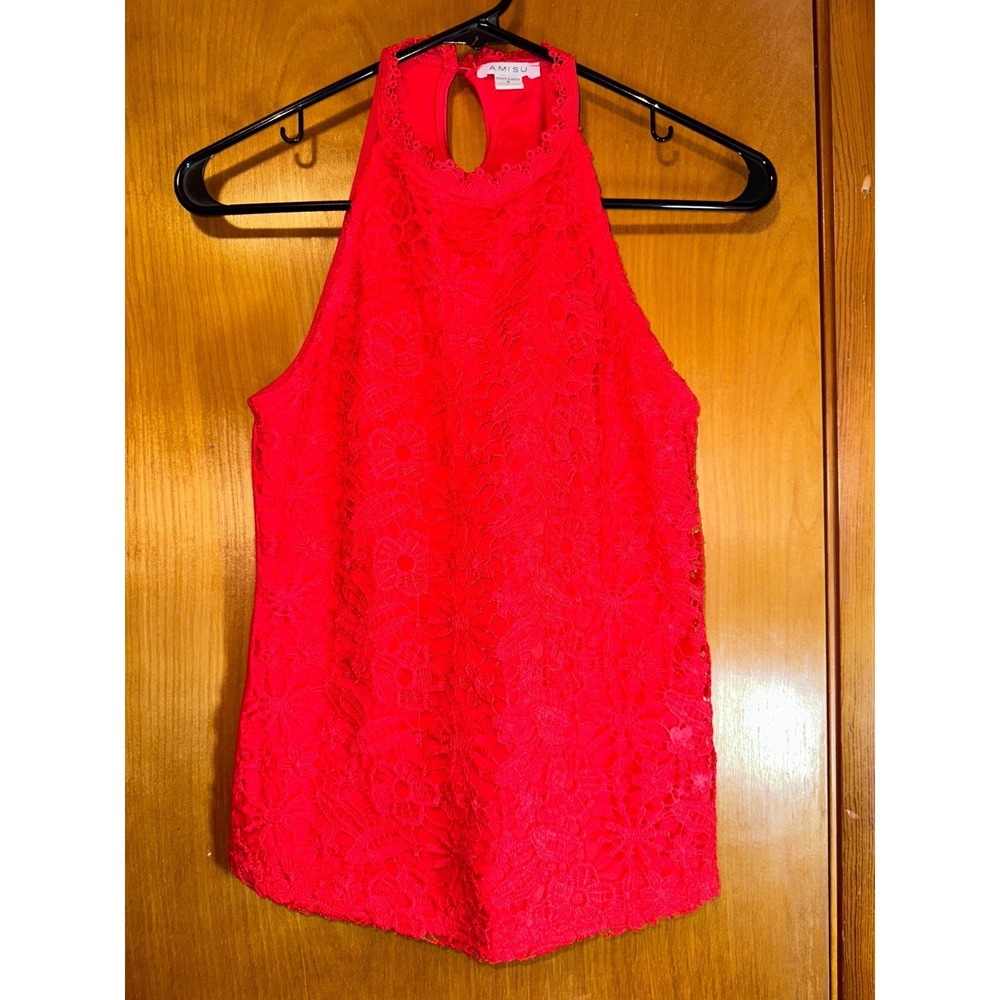 Amisu Red Lace Crochet Halter Tank‎ Top Size Small